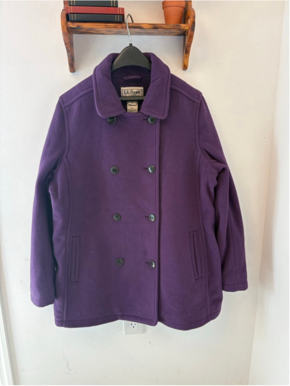 L.L. Bean Women’s Purple Fleece Pea Coat Double-Breasted Jacket XL